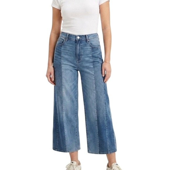 American Eagle Outfitters Denim - American Eagle Wide Leg Jeans Women 12 Blue Paneled Colorblock High Rise Stretch